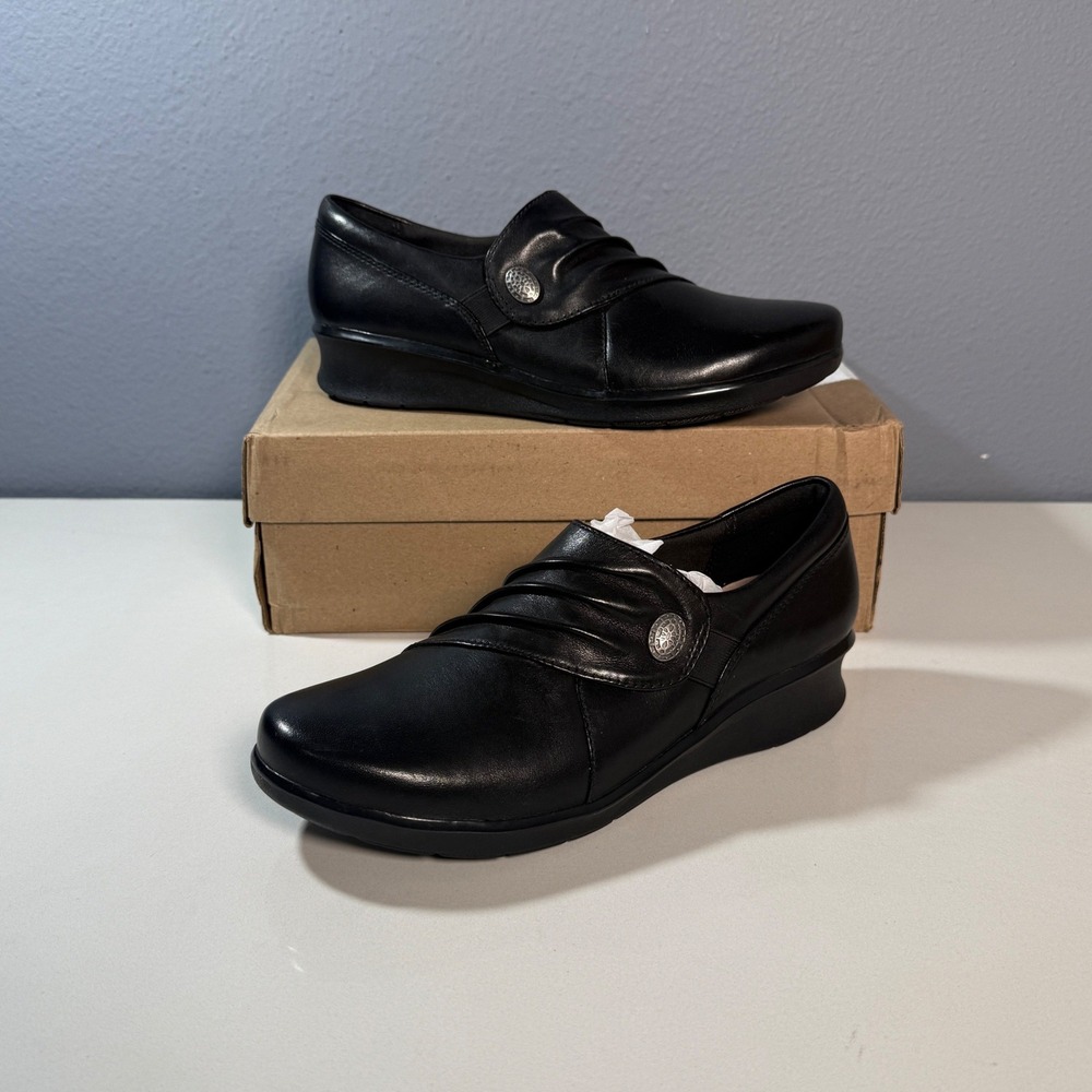Clarks Hope Roxanne Loafers Womens 6 Black ‎ Wedge Slip On Shoes
